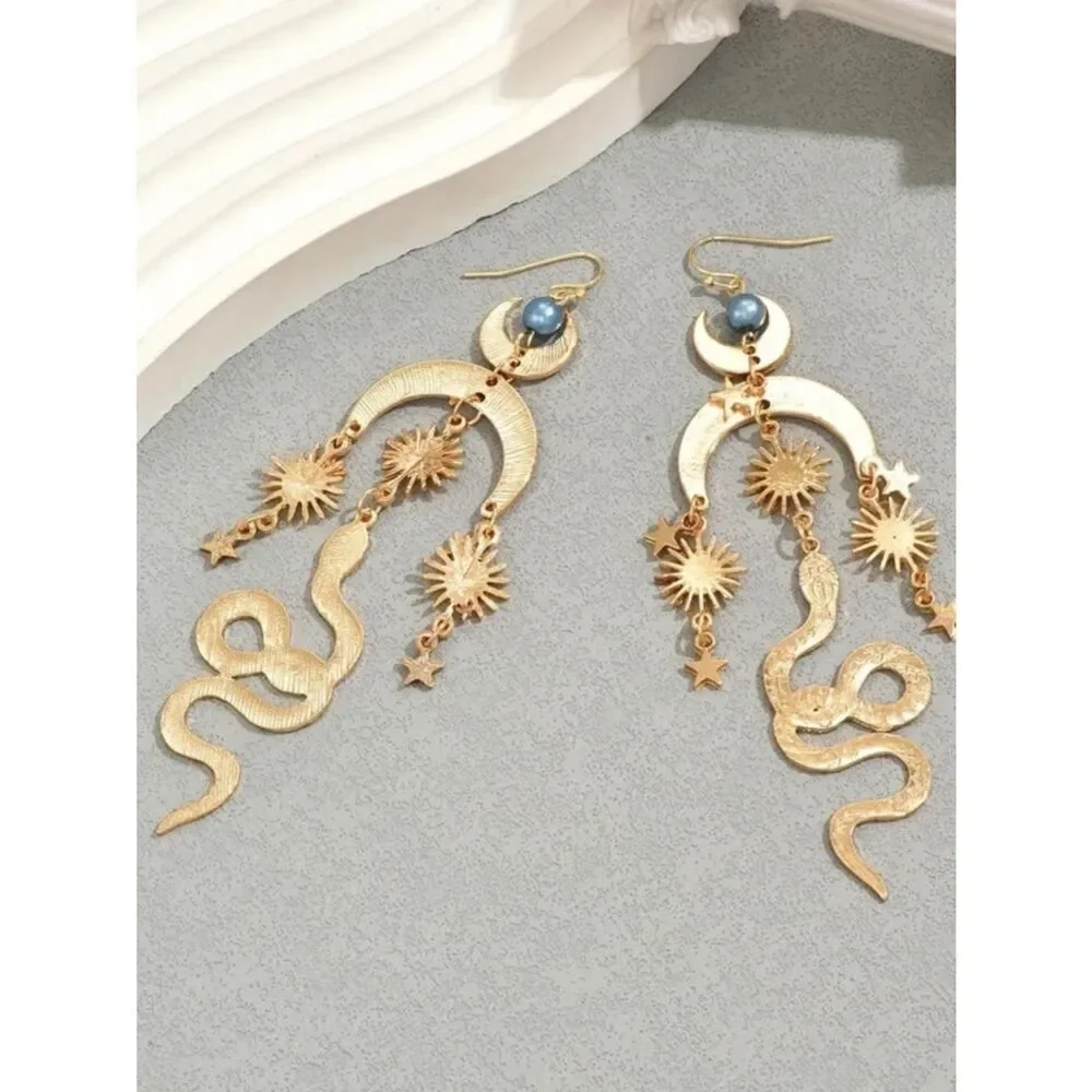 GoldSun & Snake Drop Earrings A1766